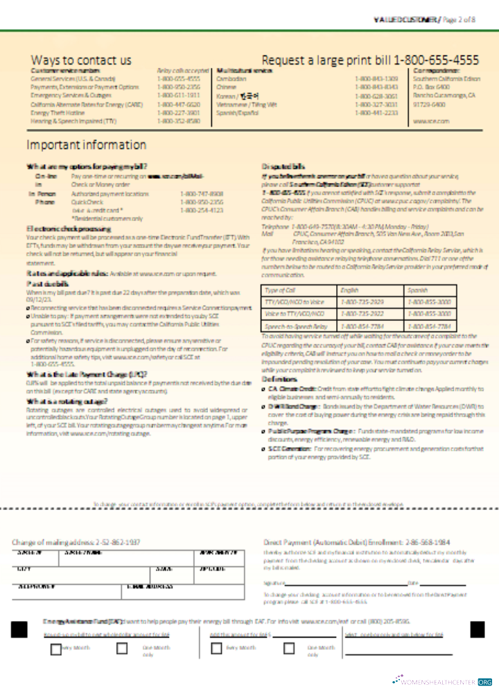 Download Southern California EDISON utility business bill, page 2, SCR Photoshop template